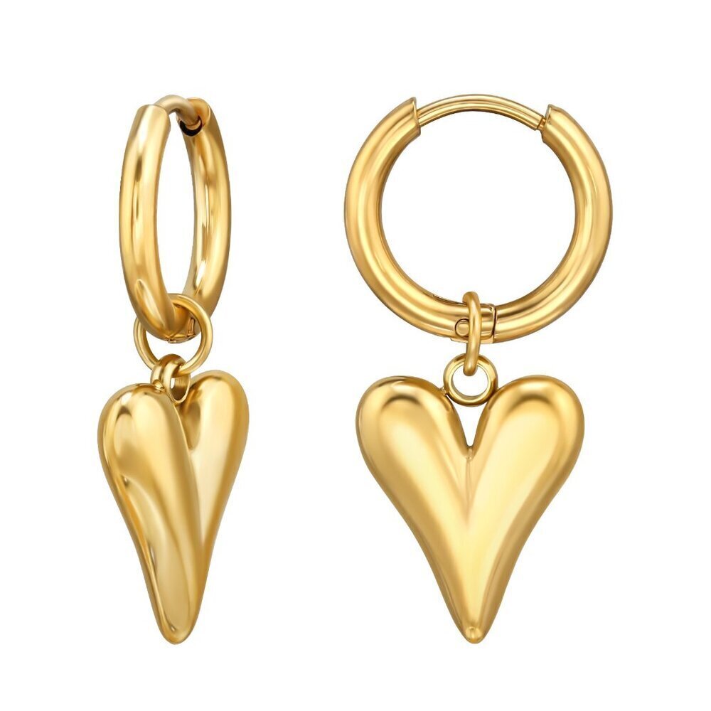 Gold Stainless Steel Hoop Earrings with Dangling Heart